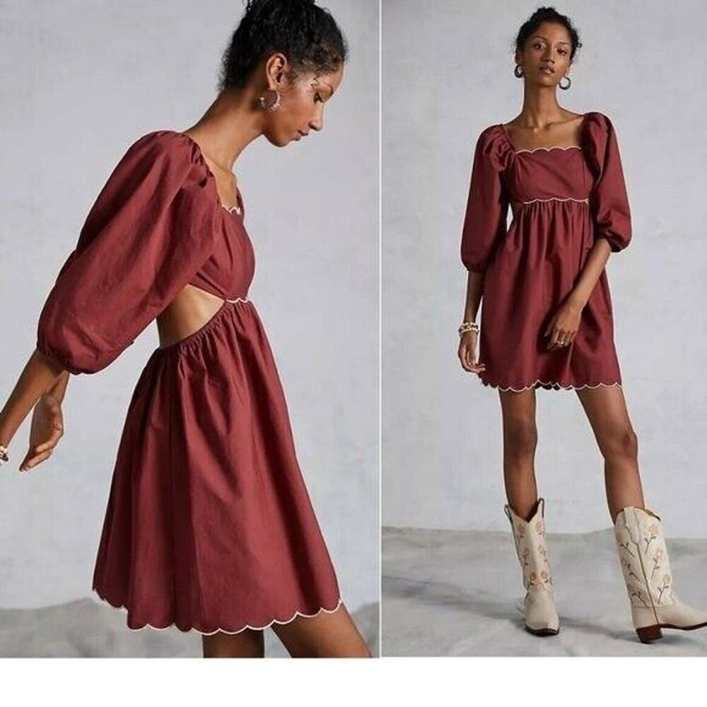 Anthropologie Scalloped Mini Dress Forever That‎ Girl Womens XS Tie Back NWT